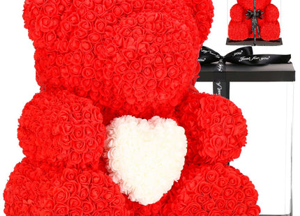 Rozen Beer | Rozenbeer | Rose Bear | Rozen Teddybeer | Liefde | Inclusief Giftbox | 68 x 50 x 48 cm | Rood / Wit