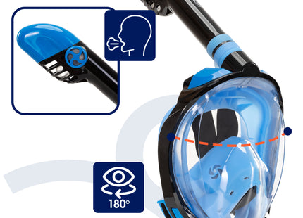 Snorkelmasker - Duikmasker - Duikbril - Camera Houder - Snorkel - Face Masker - DRY Top - Verstelbaar - L/XL - Blauw