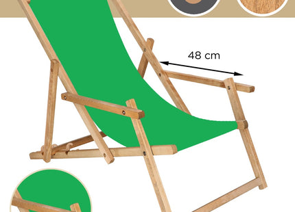 Ligbed | Strandstoel | Ligstoel | Verstelbaar | Arm Leuning | Beukenhout | Geïmpregneerd | Handgemaakt | Groen