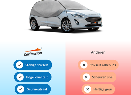 CarPassion Autohoes - Half Cover - Beschermhoes - Waterdicht &amp; Vorstbestendig - Maat S/M - Grijs - 275 x 70 cm
