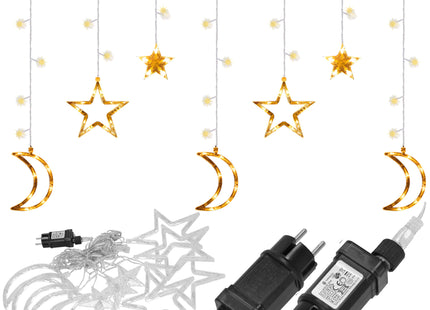 Lichtgordijn | IJspegel Verlichting | Inclusief USB En Afstandsbediening | 138 LED | Warm Wit | Sterren | Manen