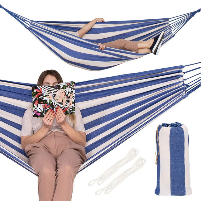 Hangmat | Extra Stevig | Inclusief Opbergtas | Blauw/Wit | 200 x 150 cm