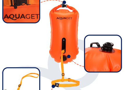 Zwemboei - Voor Openwaterzwemmen - Zwemveiligheidsboei - Incl. drybag /Saferswimmer/Safe swimmer/ 36 Liter / Reddingsfluitje - Oranje