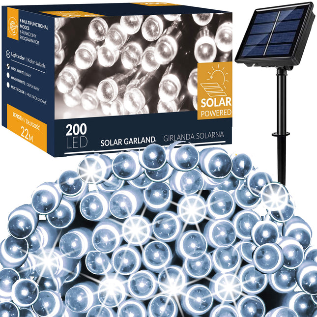 Kerstboomverlichting | met 200 LED Lampjes | 22 M | Koel Wit | Zonne-energie | Indoor | Outdoor