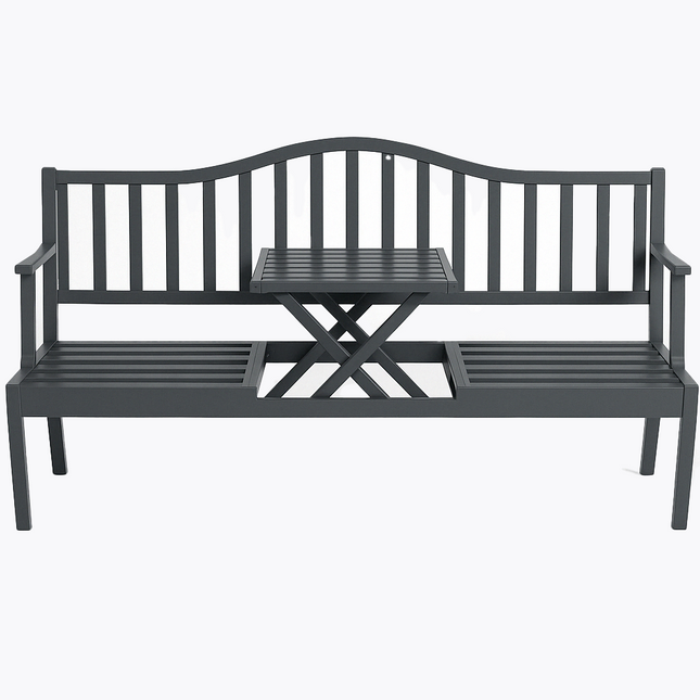 Tuinbank | Tuinbankje | Zitbank Buiten | Met Tafel |  150 x 80 cm | Metaal | Staal | Zwart
