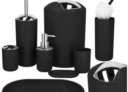 Badkameraccessoiresset - Prullenbak - Toiletborstel - Zeepdispencer - Tandenborstelbeker - Zeepbak - Mok - Zwart