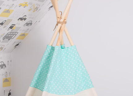 Tipi Tent | Wigwam Speeltent | 120x100x180 cm | Met Mat en Kussens | Naturel Mint | Stippen
