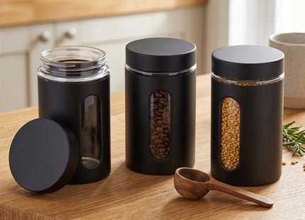 Voedselcontainer - Voorraadpot - Schroefbare Container -  Keukenaccessoire - Set Van 3 - 1 L