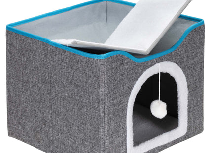 Kattenmand - Kattenhuis - Bed - Kussen - Krabpaal - 42 x 41 x 34 cm - Grijs - Blauw