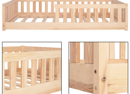 Kinderbed - Bed - Valbeveiliging - Lattenbodem - Hout - Lichtbruin - 200 x 80cm