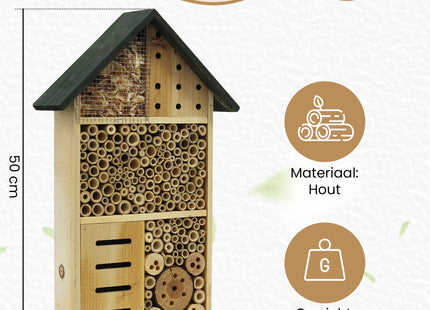 Insectenhotel - Vlinderhotel - Bijenhotel - Duurzaam - Decoratie - Hout - 10 x 30 x 50 Cm