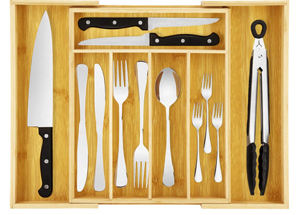 Bestekbak - Bestekhouder - Bestek Organizer - Uitschuifbaar - Bamboe -  45 - 28 x 33,5 x 5 cm