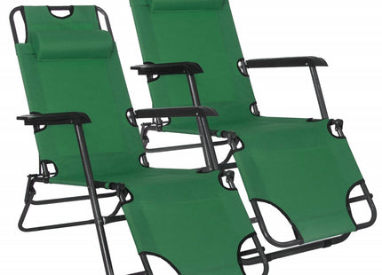 Tuinstoelen | Ligstoel | Ligbed | Verstelbaar | Inclusief Hoofdsteun | 2 Stuks | Groen