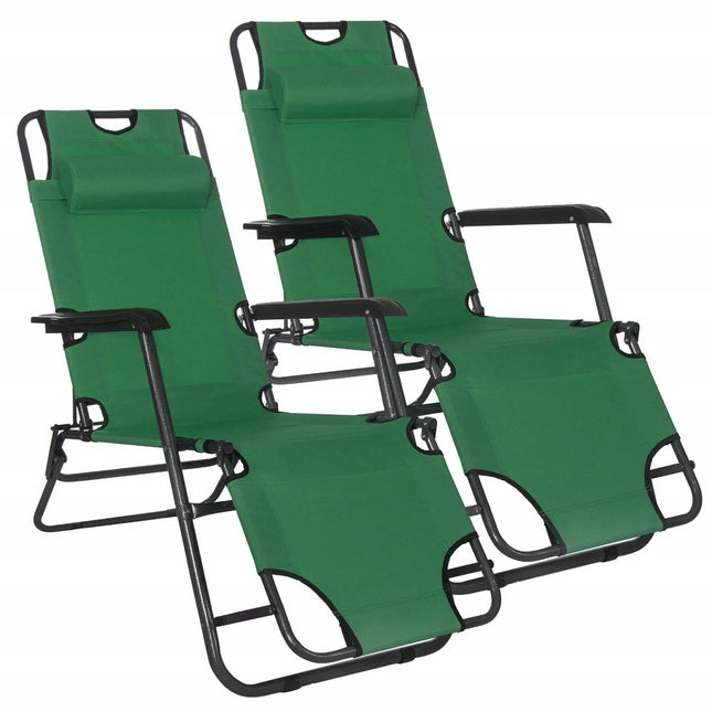 Tuinstoelen | Ligstoel | Ligbed | Verstelbaar | Inclusief Hoofdsteun | 2 Stuks | Groen