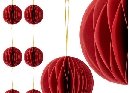 Kerstbal | Papier | 8 Cm | 3D | Rood | 6 Stuks