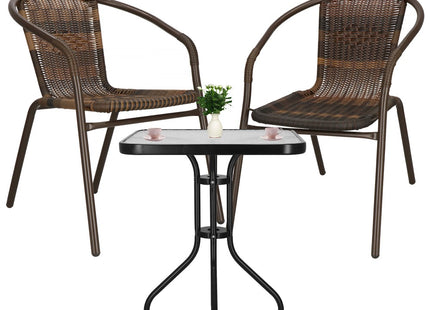 Tuinset | Balkonset | Bistroset | 3-Delig | Tafel + 2 Stoelen | Zwart/Bruintinten