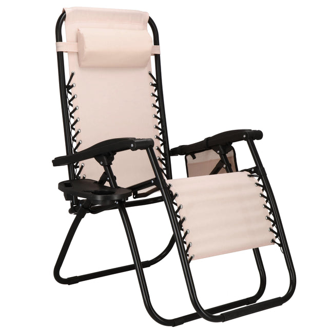 Tuinstoel | Ligstoel | Opvouwbaar | Verstelbaar | Ergonomische Hoofdsteun | Crème