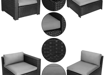 Tuinset - 4 Delig - Stoelen - Bank - Tafel - Rotan - Hoekbank - Zwart/Grijs