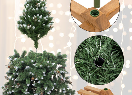 Kunstkerstboom | Premium Royal | Sneeuw | Dennenappels | 220 cm | Zonder Verlichting | Houten Standaard