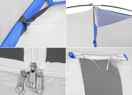 Koepeltent | Toeristentent | Kampeertent | Tent | Waterdicht | 4 Persoons | Grijs / Zwart / Blauw | 240 x 210 x 150 cm