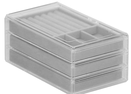 Sieradendoos | Juwelendoos | 3 Lades | 23 x 14 x 11 cm | Tinten grijs