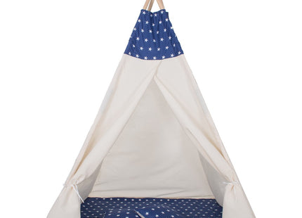 Tipi Tent | Wigwam Speeltent | 120x100x180 cm | Met Mat en Kussens | Naturel Navy | Sterren