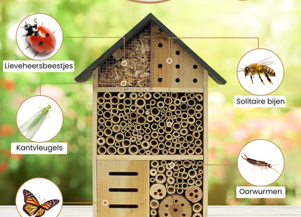 Insectenhotel - Vlinderhotel - Bijenhotel - Duurzaam - Decoratie - Hout - 10 x 30 x 50 Cm