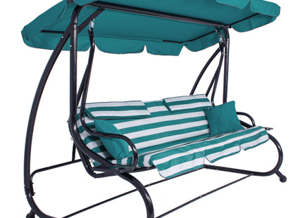 Schommelbank | Linda-Schommel | 3-zits | Waterafstotend | Inclusief 2 Kussens | Verstelbare Luifel | 230 x 100 x 162 cm | Zee Blauw/Wit/Zwart