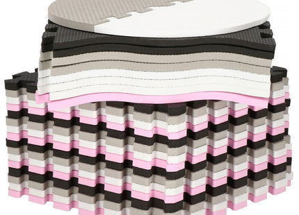 Speelmat | Speelmat Foam | Puzzelmat | Figuren | 16 Puzzelstukken | 150 x 150 cm | Roze/Grijs/Zwart/Wit