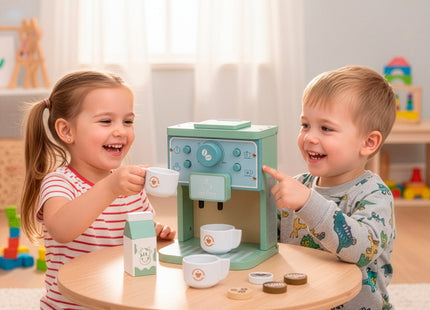Speelgoedkoffiezetmachine - 8 delig - Veelkleurig - Hout