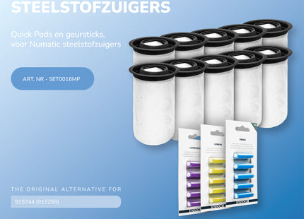 SQOON® Stofzuigerzakken Geschikt voor Numatic Henry Quick / Hetty Quick / NQ Quick – Set van 10x Stofzuigerzakken gelijk aan 915744, 915269 + 15x Geursticks