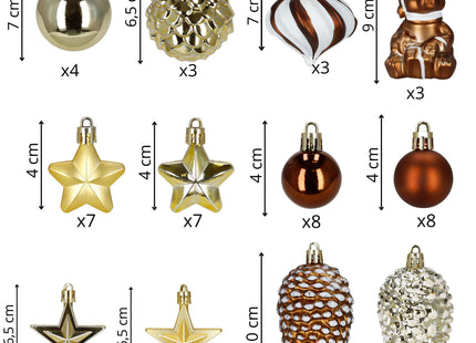 Kerstballen | 47 Stuks | Bruin/Wit/Goud