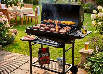 Houtskool barbecue - Op Wielen - BBQ - Asopvangbak - Thermometer - Kunststof - Staal - Zwart