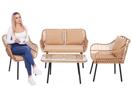 Tuinset - 4 Delig - Stoelen - Bank - Tafel - Rotan - Beige