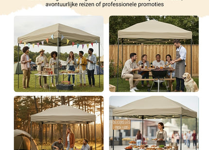 Partytent - 300x300x285cm - Hoogte Verstelbaar - PVC - Polyester - Harmonica- Frame -Khaki