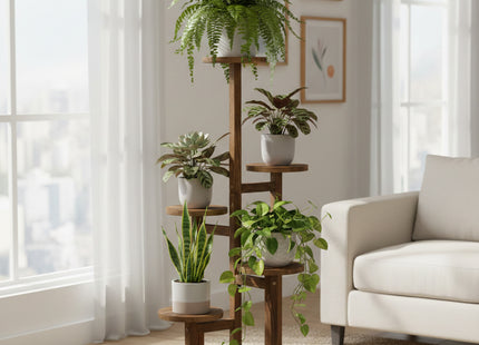 Plantenstandaard - Bloemenstandaard - Bloementrap - Hout - 6 - Laags - 87 Cm - 25 Kg
