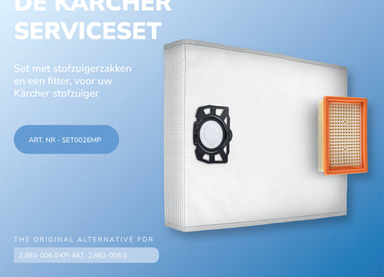 SQOON® Serviceset geschikt voor Kärcher WD 3 - Gelijk aan model: 2.863-006.0 / 2.863-005.0 - Vervangingsset met stofzuigerzakken en filter voor nat- en droogzuigers