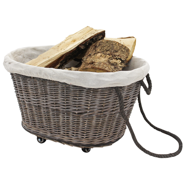 Houtmand  op wielen - Opbergmand - Veelzijdig - Duurzaam - Handgrepen - 65 x 52 x 38 cm
