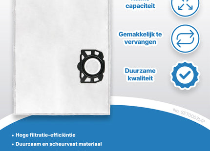 SQOON® Stofzuigerzakken + Filter Servicekit Geschikt voor Kärcher WD2 Plus & WD3 – 10x KFI357 Stofzuigerzakken + 1x Filter KFI 3310