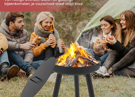 Deksel voor vuurschaal - Vuurkorf - Vuurhaard - Tuinhaard - Staal - Ø60 cm - Zwart