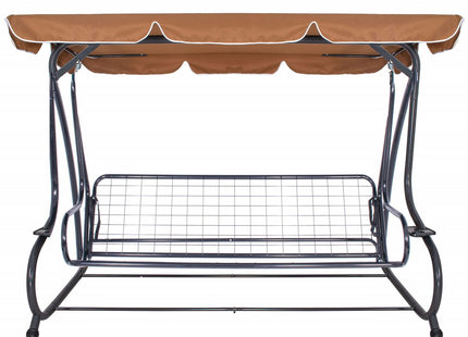 Schommelbank | Luna-Schommel | 4-zits | Waterafstotend | Inclusief 2 Kussens | Verstelbare Luifel | 230 x 130 x 162 cm | Bruin/Wit/Grijs