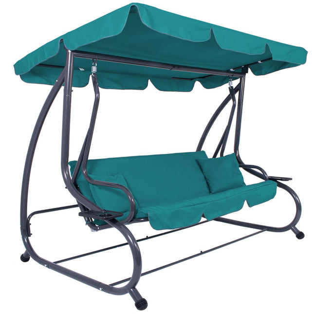 Schommelbank | Venezia-Schommel | 3-zits | Waterafstotend | Inclusief 2 Kussens | Verstelbare Luifel | 163 x 193 x 120 cm | Turquoise