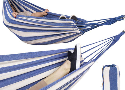 Hangmat | Extra Stevig | Inclusief Opbergtas | Blauw/Wit | 200 x 150 cm