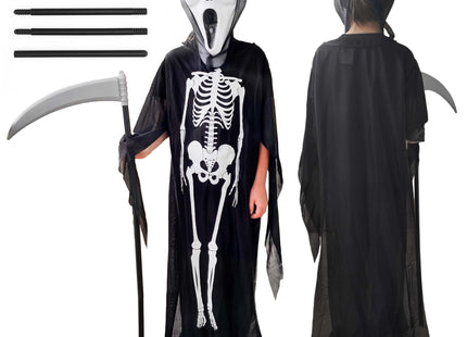 Halloweenkostuum voor kinderen - Doodskostuum met masker - Cape -  Zeis - Grim Reaper