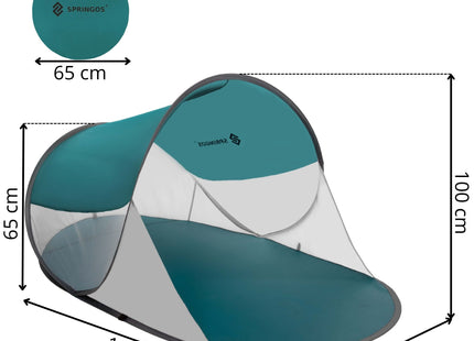 Strandtent | Pop-Up Strandtent | UV Filter | Inclusief Draagtas | Polyester | 190 x 120 x 100 cm | Turquoise | Grijs | Wit