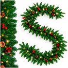 Kerstslinger met Verlichting 3 Meter – 70 Warm Witte LED Lampjes – Dennenappels en Rode Bessen – 8 Lichtstanden – Timer – IP44 – Binnen en Buiten