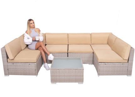Tuinset - 6 Delig - Stoelen - Bank - Tafel - Rotan - Hoekbank - Beige