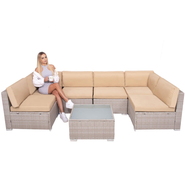 Tuinset - 6 Delig - Stoelen - Bank - Tafel - Rotan - Hoekbank - Beige