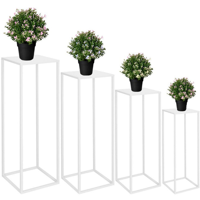 Plantenzuil | Plantentafel | Planten Etagère | Set van 4 | Metaal | Wit
