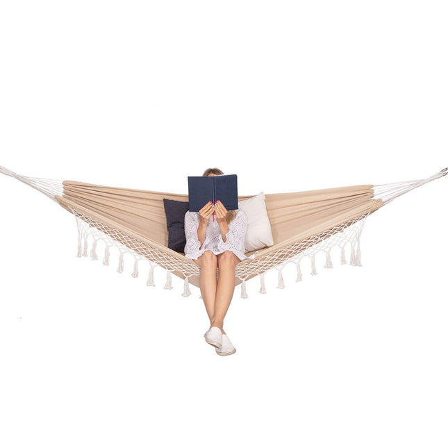 Hangmat | Extra Stevig | Met Franje | Inclusief Kussens | Beige | 200 x 150 cm